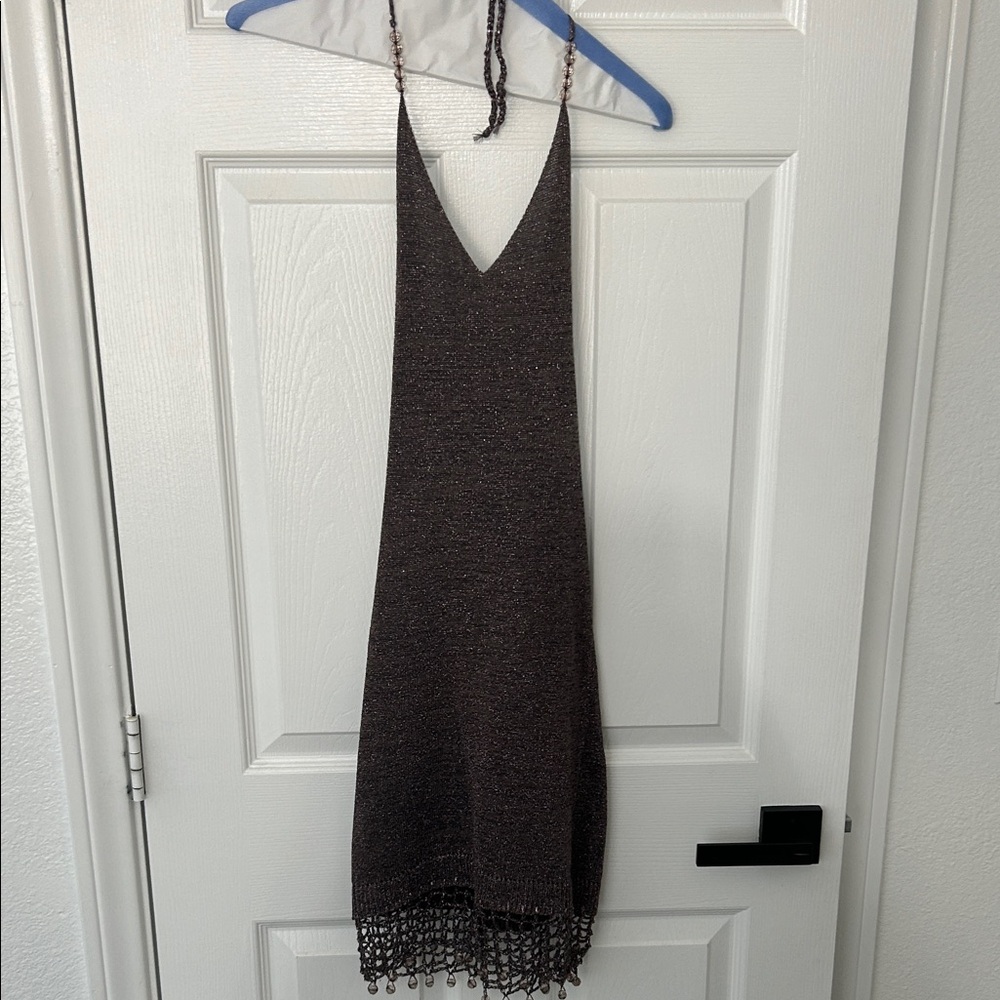 Elegant Dark purple grey Halter Dress